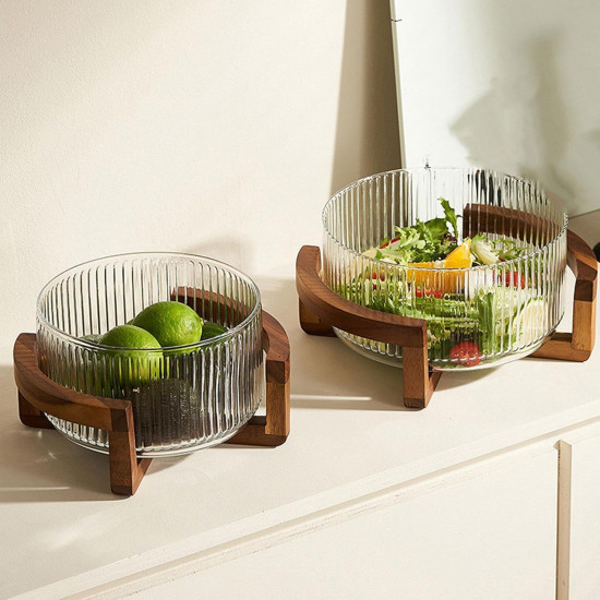 Glass Bowl & Wooden Base